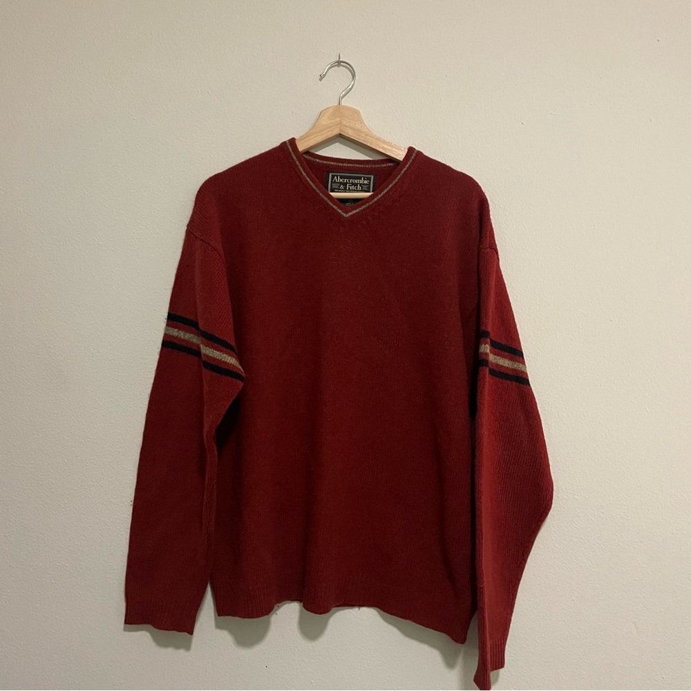 Vintage Abercrombie & Fitch Wool Red Striped Arm Long-sleeve Sweater, Size XL